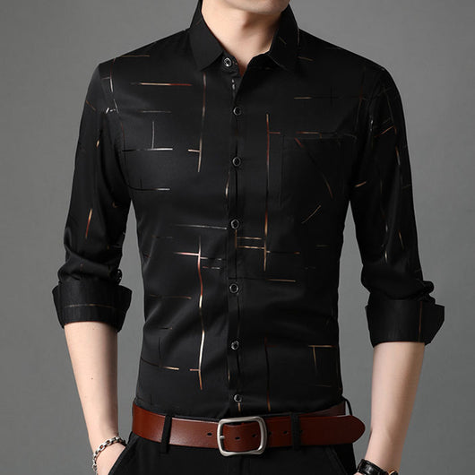 Camisa Slim Fit de Hombre con Cuello Solapa y Rayas Manga Larga - Image 4