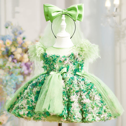 Vestido de Princesa Hada Verde con Mangas Abullonadas para Niñas - Image 7