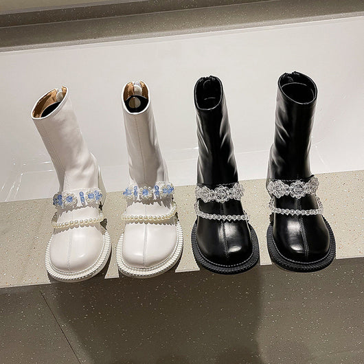 Botas Cortas Infantiles con Cristales y Flores - Estilo Elegante para Niñas - Image 3