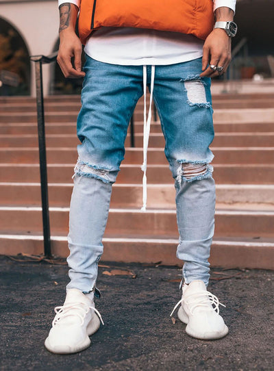 Pantalones para Hombre con Cierre de Cremallera en Tobillo Desgarrado - Image 9