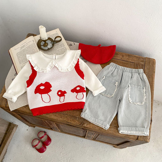 Chaleco Tejido de Algodón para Niños con Diseño Jacquard Setas - Image 8