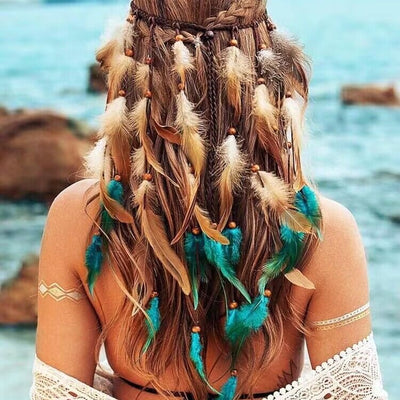 Diadema Bohemia de Plumas Bicolor - Accesorio Étnico para Cabello