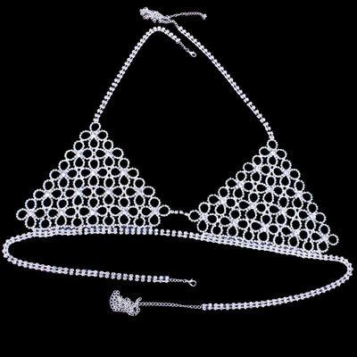 Conjunto de Bikini Brillante con Cadena de Cuerpo de Flores Caladas - Image 8