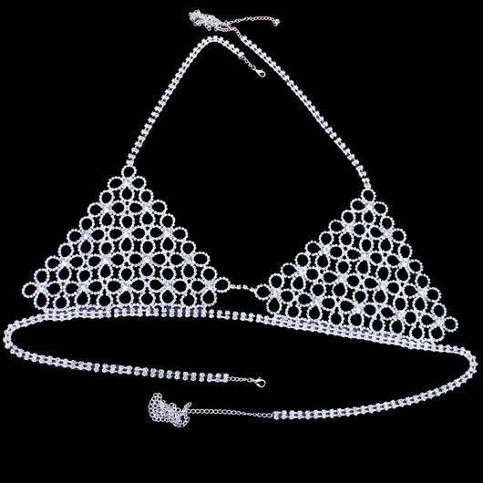 Conjunto de Bikini Brillante con Cadena de Cuerpo de Flores Caladas - Image 8
