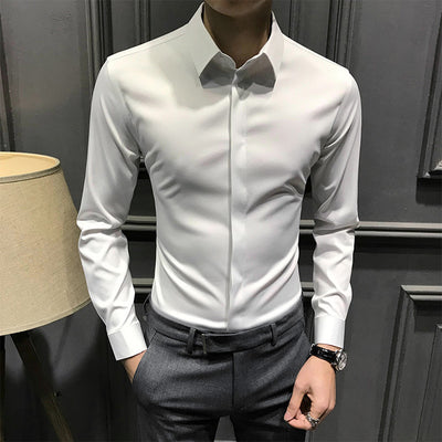 Camisa Ejecutiva Manga Larga Estilo Coreano para Hombre - Image 6