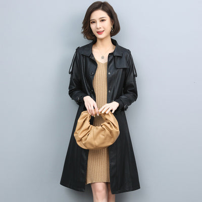 Abrigo Trench de Cuero para Mujer - Largo, Suelto y Elegante - Image 16