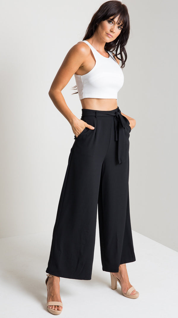 Pantalón Cropped Cintura Alta con Tirantes y Pierna Ancha