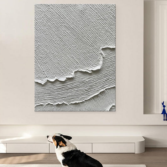 Cuadro Abstracto Olas Blancas con Textura 3D - Pintura al Óleo Hecha a Mano para Sala y Dormitorio - Image 2