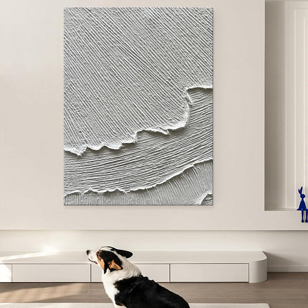 Cuadro Abstracto Olas Blancas con Textura 3D - Pintura al Óleo Hecha a Mano para Sala y Dormitorio