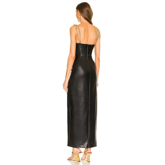 Vestido Corto con Tirantes y Cadena Metálica - Escote en V - Image 5