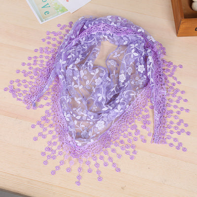 Pañuelo de Seda con Encaje y Flecos Creativos para Mujer - Image 28