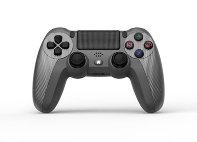 Wireless Bluetooth game controller in dark gray and bright yellow with textured grips, dual analog sticks, and a D-pad. - Image 2