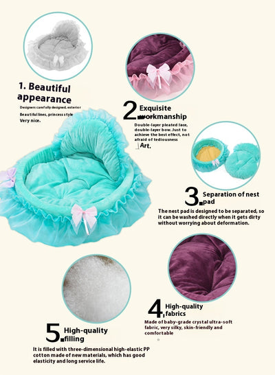 Cama Princesa para Mascotas con Encaje Teddy - Image 16