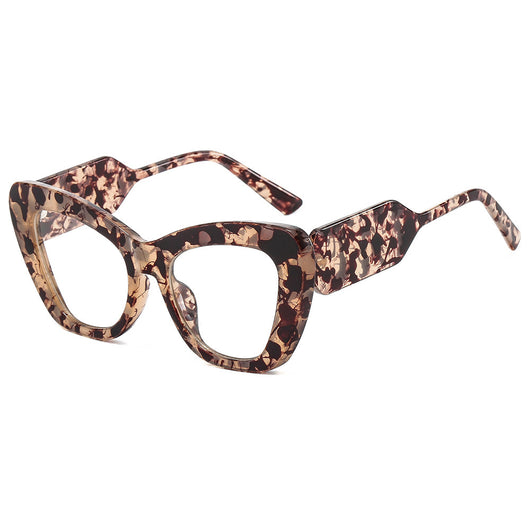 Pink cat-eye sunglasses with green temples and brown to pink gradient lenses on a white background. - Image 2