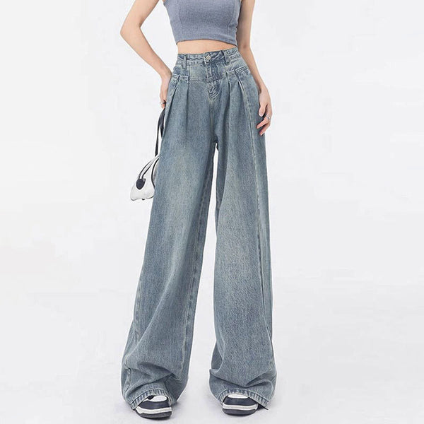Jeans Rectos Anchos con Pliegues Elegantes de Corte Suelto para Mujer