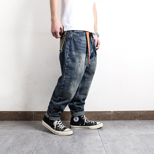 Jeans Rectos Hombre Lavado Verde Claro con Detalles de Tinta - Image 8