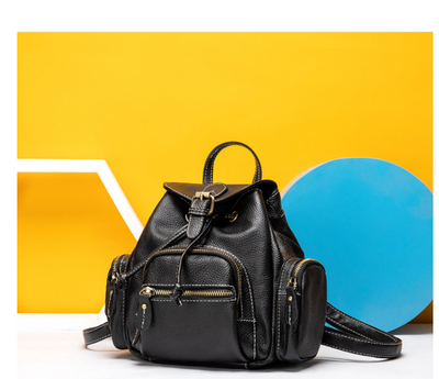 Mochila de Cuero Grande Estilo Retro con Bolsillo Frontal - Image 3