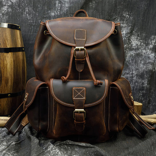 Mochila Casual de Cuero Genuino Estilo Retro para Hombre - Image 8