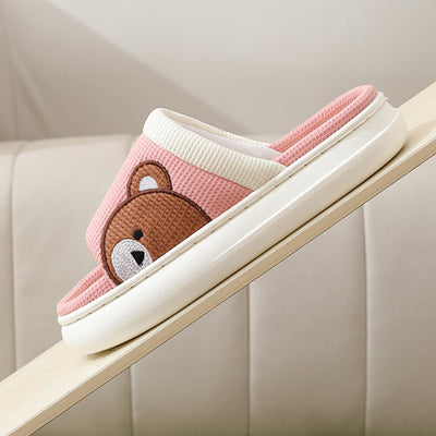 Pantuflas de Lino con Oso Adorable para Mujer - Cómodas, Antideslizantes y Transpirables - Image 18