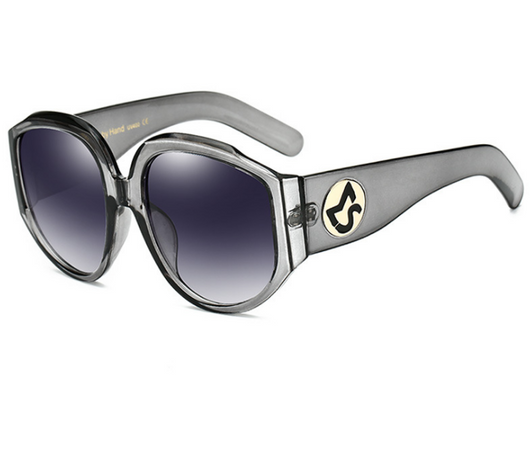 Oversize round sunglasses for women with olive frames, dark gradient lenses, and a gold emblem on the temples. - Image 9