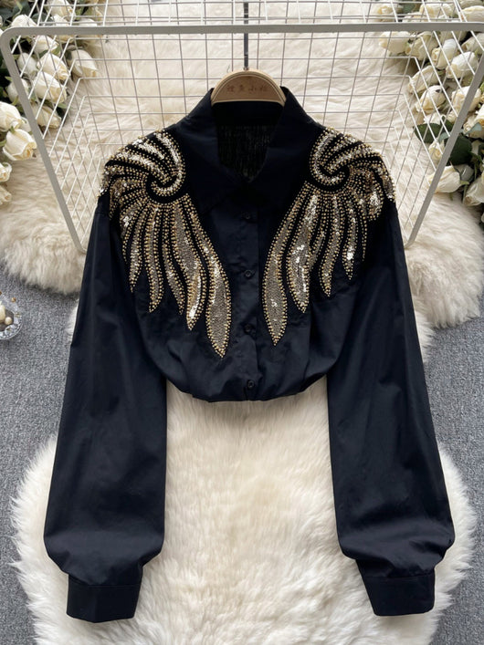 Blusa Mujer Diseño Sofisticado con Cuentas y Lentejuelas - Image 3