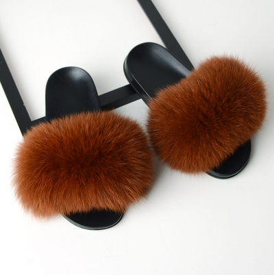 Pantuflas de Piel de Zorro Genuina para Mujer - Sandalias Deslizantes de Verano - Image 5