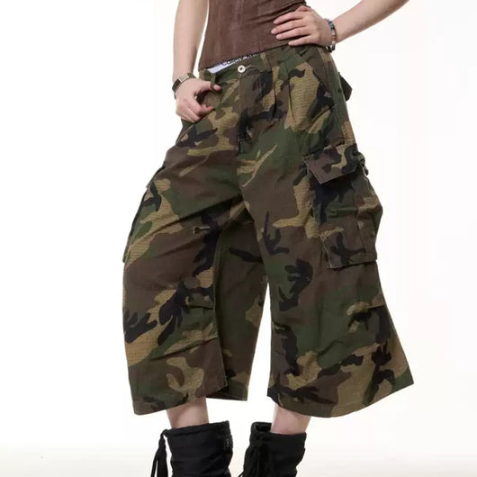Shorts de Trabajo Camuflaje Retro Cintura Alta Pierna Ancha - Image 3