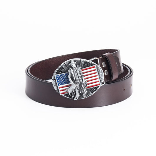 Cinturón de Cuero Genuino con Hebilla Bandera - Estilo Personalizado - Image 6