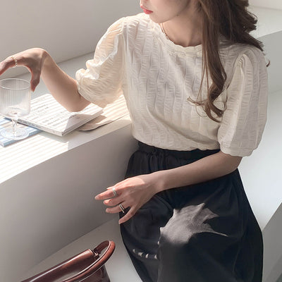 Blusa Ejecutiva Cuello Redondo Manga Corta para Mujer