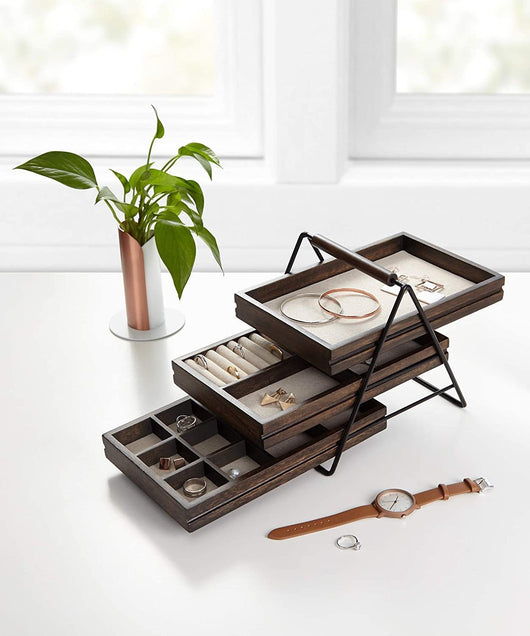 Organizador de Joyas de Madera con 3 Niveles - Perchero para Aretes, Collares y Relojes - Image 15