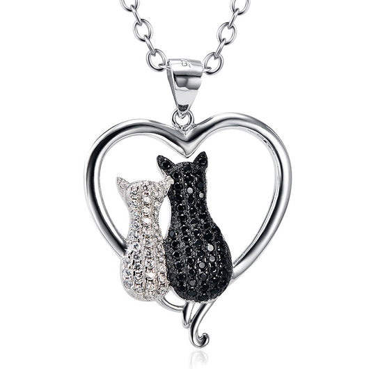 Collar de Plata 925 con Gatos Pareja Completo en Diamantes - Colgante para Mujer - Image 5