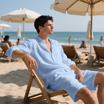 Conjunto de Playa: Camisa Manga Larga y Shorts Casuales - Image 46