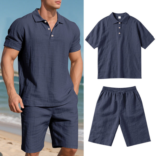 Conjunto de Shorts y Camisa de Lino Suelta para Hombre - Cómodo y Fresco para Playa