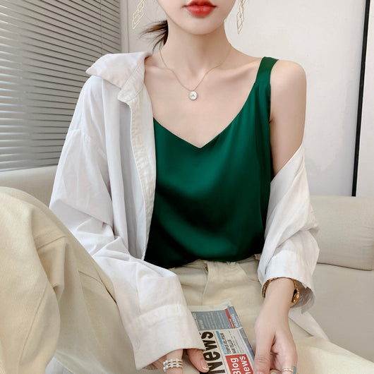 Blusa Interior de Seda Blanca Cuello V - Acetato Satinado Premium - Image 9