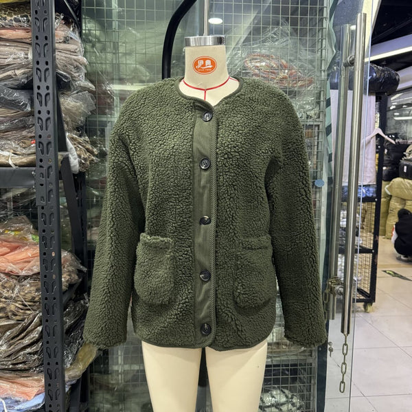 Abrigo Suelto de Piel de Cordero Estampado Leopardo