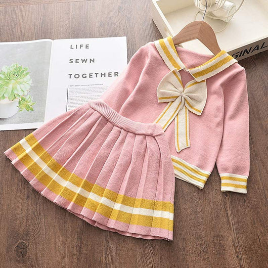 Conjunto de Primavera para Niñas: Suéter Manga Larga, Blusa y Falda con Moño - Image 22