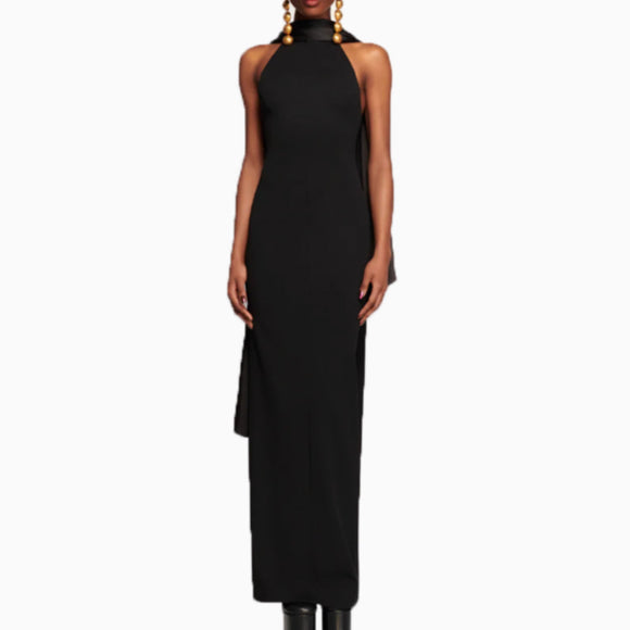 Vestido Elegante Texturizado para Eventos y Gala con Escote Halter