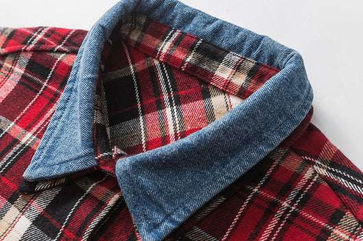 Camisa Denim con Solapa a Cuadros Retro para Hombre - Image 9