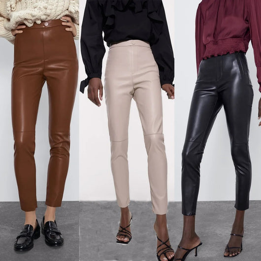 Pantalones de Cuero con Abertura Lateral - Diseño Versátil Todo Uso - Image 5