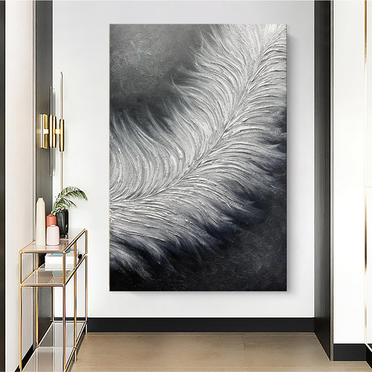 Cuadro Abstracto Plumas Blanco y Negro - Arte Moderno en Lienzo Grande con Textura - Image 2