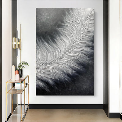 Cuadro Abstracto Plumas Blanco y Negro - Arte Moderno en Lienzo Grande con Textura - Image 2
