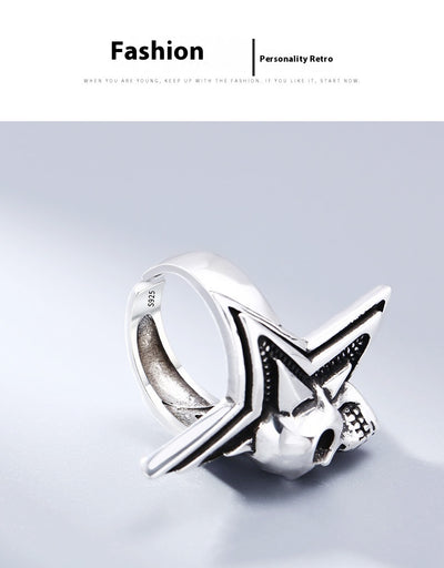 Anillo de Plata Esterlina con Calavera y Estrella de Cinco Puntas para Hombre - Image 6