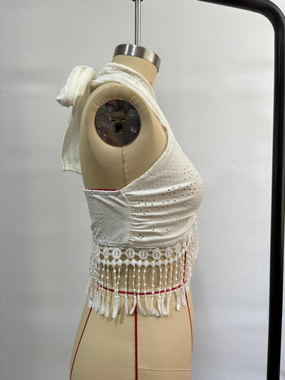 Top Tubo de Encaje con Flecos - Camisola Escotada para Capas - Image 11