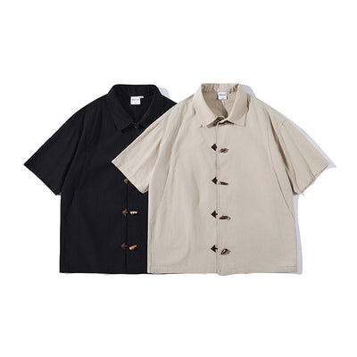 Camisa Manga Corta Hombre Estilo Chino con Cierre de Hebilla
