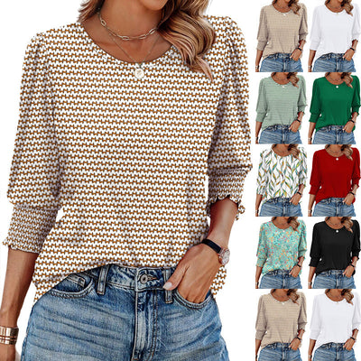 Blusa Suelta Casual con Estampado y Cuello Redondo para Mujer