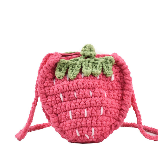 Bolsa Infantil Tejida a Mano con Diseño de Fresa en Lana - Image 2