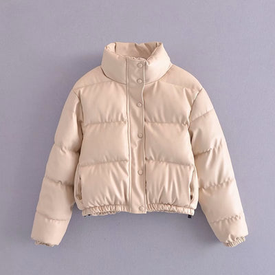 Parka Corta Gruesa para Mujer - Elegante Abrigo de Invierno en Negro PU - Image 7