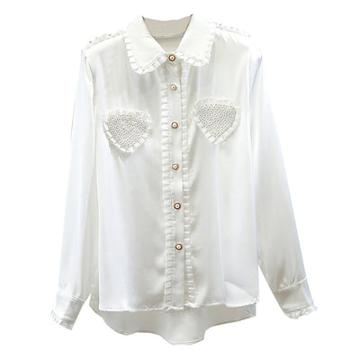 Blusa de Satén con Cuello Muñeca y Largo Irregular - Image 8