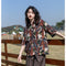 Camisa Floral Retro Hong Kong Oversized Manga Larga Primavera Otoño