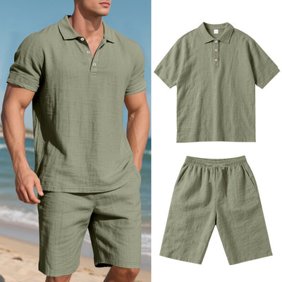 Conjunto de Shorts y Camisa de Lino Suelta para Hombre - Cómodo y Fresco para Playa - Image 9